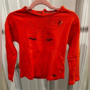 Catimini Orange Long Sleeve Tee with Distressed Details for girls - size:6 years